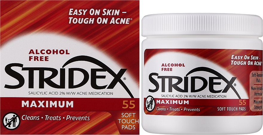 УЦЕНКА Очищающие диски против акне, без спирта - Stridex Single-Step Acne Control Maximum Salicylic Acid 2% * — фото N2