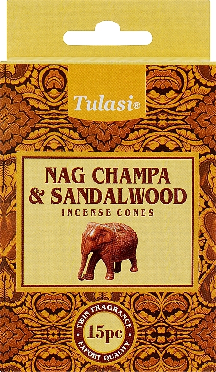 Пахощі конуси "Наг Чампа та сандал" - Tulasi Nag Champa & Sandalwood Incense Cones