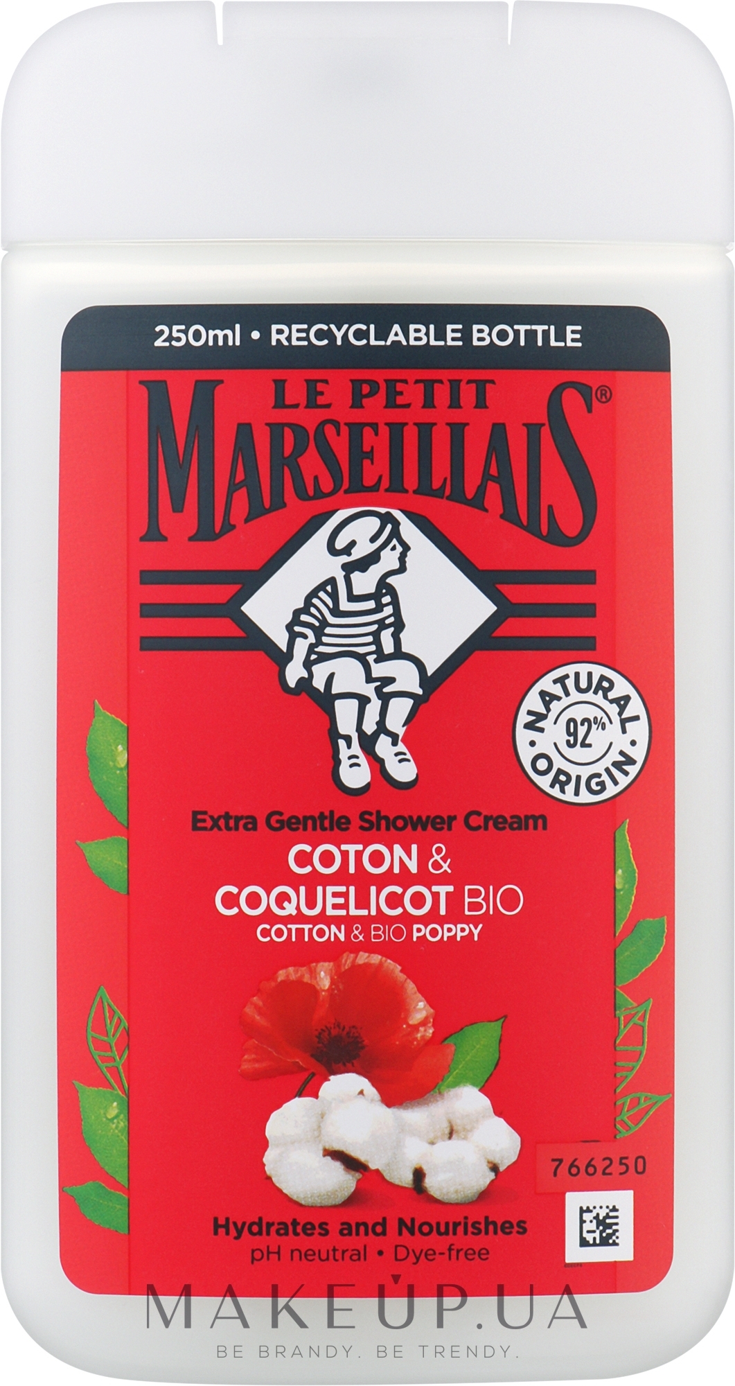 Біогель для душу "Бавовна та мак" - Le Petit Marseillais Cotton & Bio Poppy Extra Gentle Shower Cream — фото 250ml