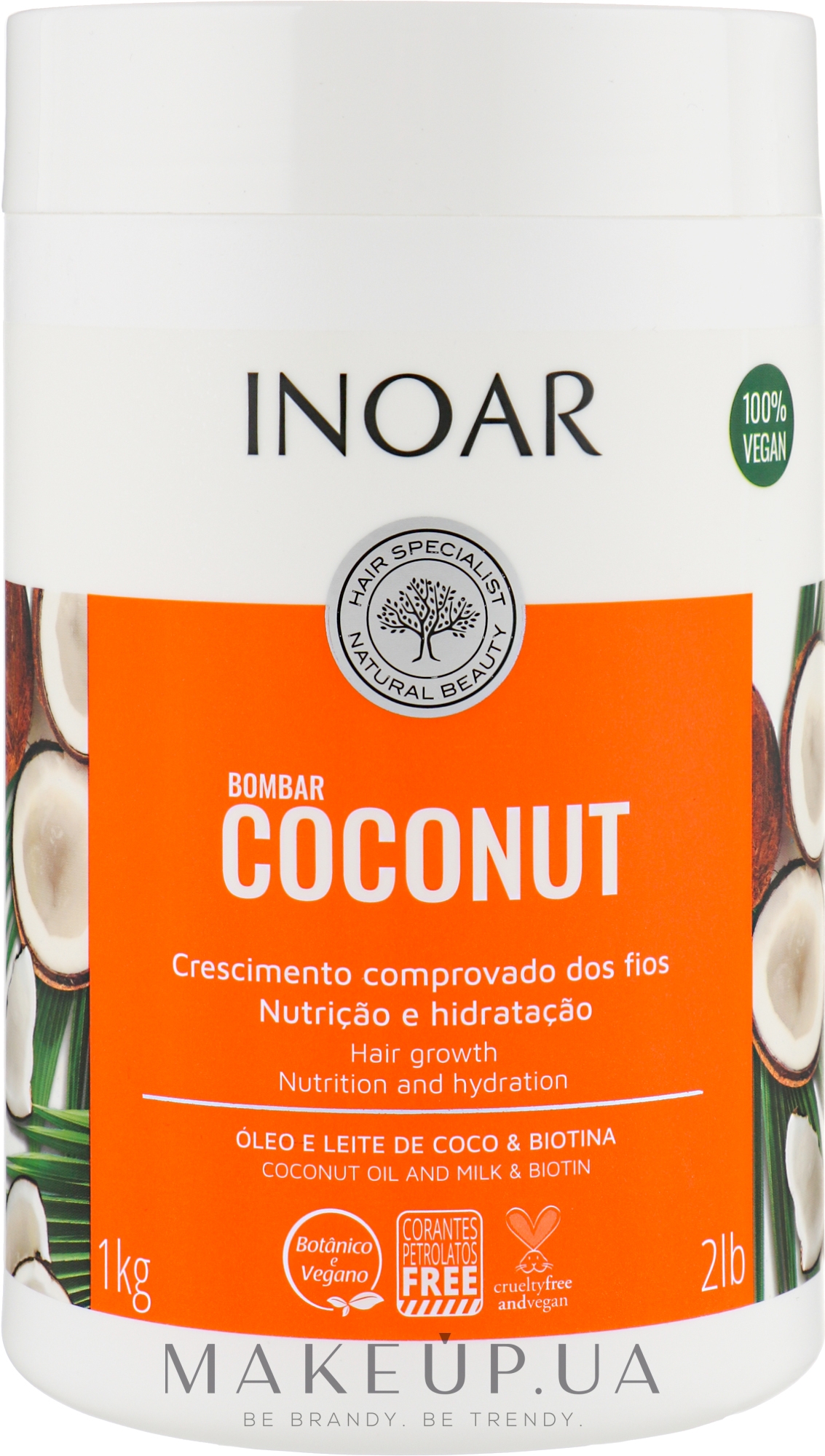 Маска для роста волос без сульфатов "Кокос & Биотин" - Inoar Coconut Bombar Hair Growth — фото 1000ml
