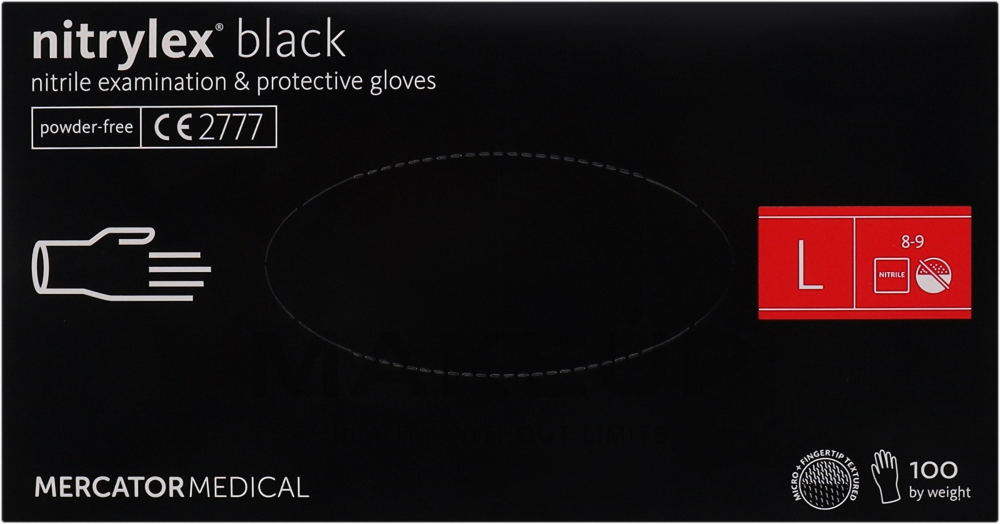 Перчатки нитриловые, смотровые, черные, размер L - Mercator Medical Nitrylex Black — фото 100шт