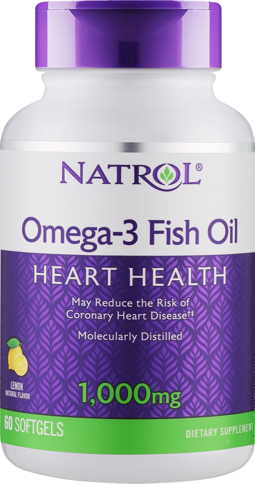 Рыбий жир, 1,000 mg, 150 капсул - Natrol Omega-3 Fish Oil Natural Lemon Flavor — фото 60шт