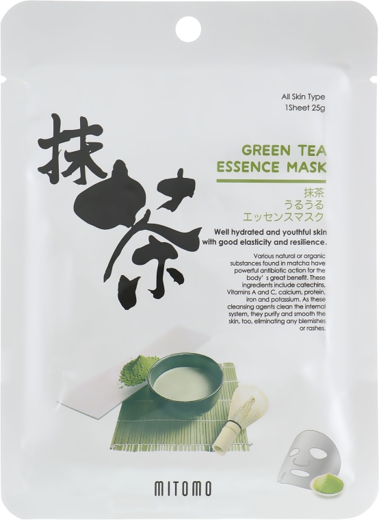Тканинна маска для обличчя, з екстрактом зеленого чаю  - Mitomo Green Tea Essence Mask
