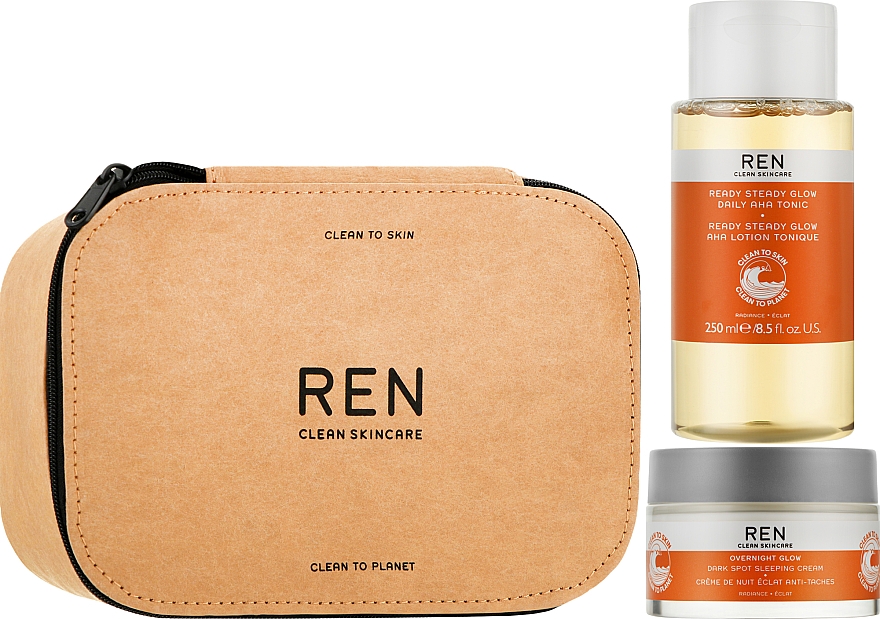 Набір для обличчя - REN Clean Skincare Xmas 2021 All Is Bright (tonic/250ml + cr/50ml + cosmetic bag/1pc)