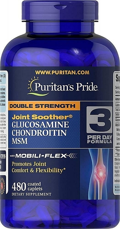 Глюкозамін, хондроїтин та МСМ, у каплетах - Puritan's Pride Glucosamine Chondroitin MSM Double Strength — фото N5