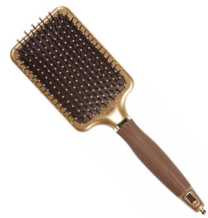 Щітка для волосся - Olivia Garden Expert Care Rectangular Nylon Gold&Brown L — фото N1