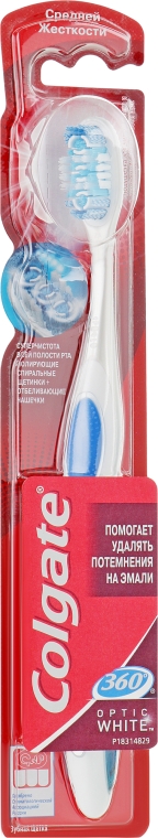 Зубна щітка 360 "Optic White", біло-синя - Colgate 360 Degrees Toothbrush Optic White Medium — фото N1