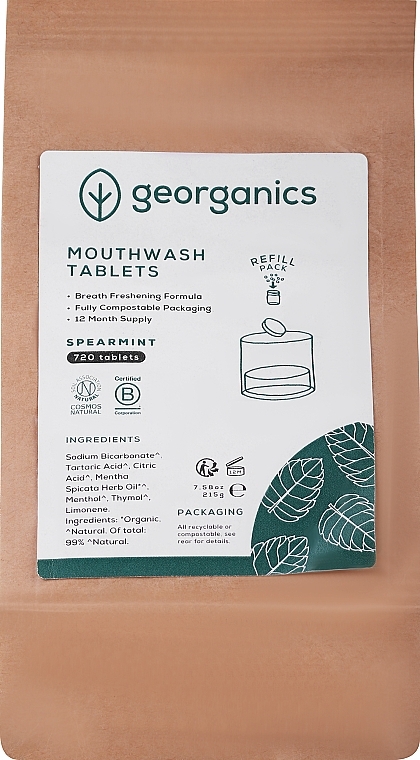 Таблетки для полоскання рота "М'ята" - Georganics Mouthwash Tablets Spearmint Refill Pack (змінний блок) — фото N1