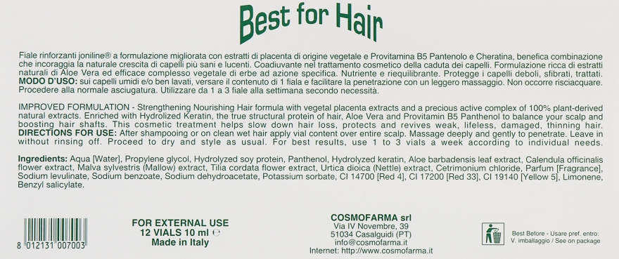 Лосьон для волос "Экстракт растительной плаценты" - Cosmofarma JoniLine Classic Best For Hair Lotion With Vegetal Placenta Extracts — фото N3