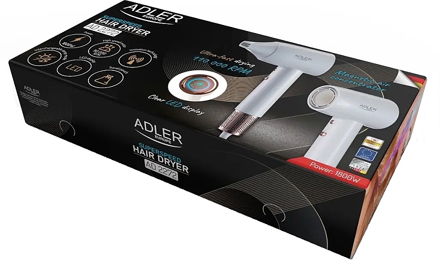 Фен для волос с LED дисплеем - Adler AD 2272 LED Superspeed Hair Dryer — фото N6