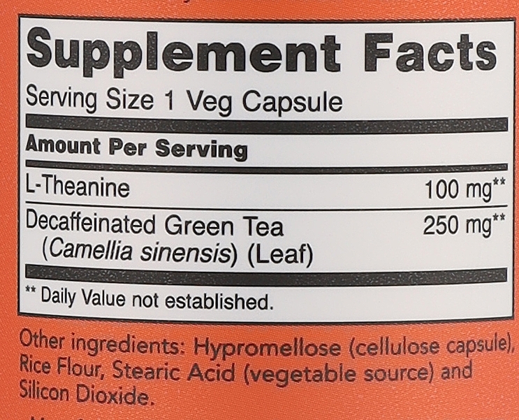 Пищевая добавка "L-теанин", 100 мг - Now Foods L-Theanine Veg Capsules — фото N3