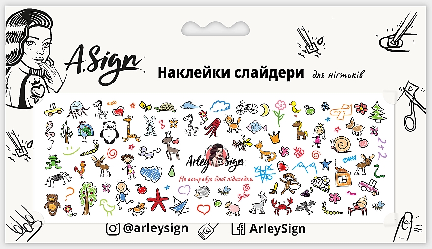 Наклейки-слайдери для нігтів "Дитячі малюнки" - Arley Sign — фото N1