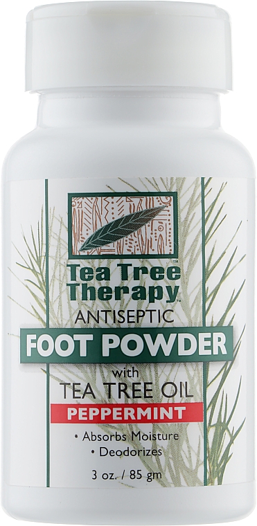 Порошок для ног дезодорирующий с маслами чайного дерева и перечной мяты - Tea Tree Therapy Peppermint Foot Powder — фото N1