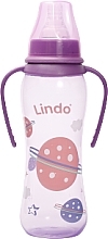 Пляшечка для годування вигнута із силіконовою соскою та ручками, 250 мл, фіолетова - Lindo Li 135 — фото N1