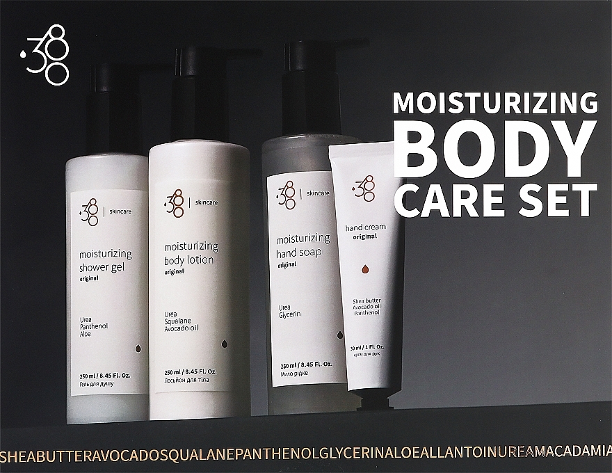 Набор - 380 Skincare Moisturizing Body Care Set (sh/gel/250ml + b/lot/250ml + hand/cr/30ml + soap/250ml) — фото N1