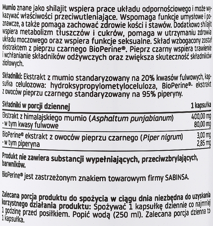 Харчова добавка "Муміє 20 %" 60 шт. - Pharmovit Clean Label — фото N2