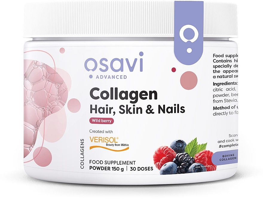 Пищевая добавка для волос, кожи и ногтей "Коллаген. Лесные ягоды" - Osavi Collagen Wild Berry — фото N1