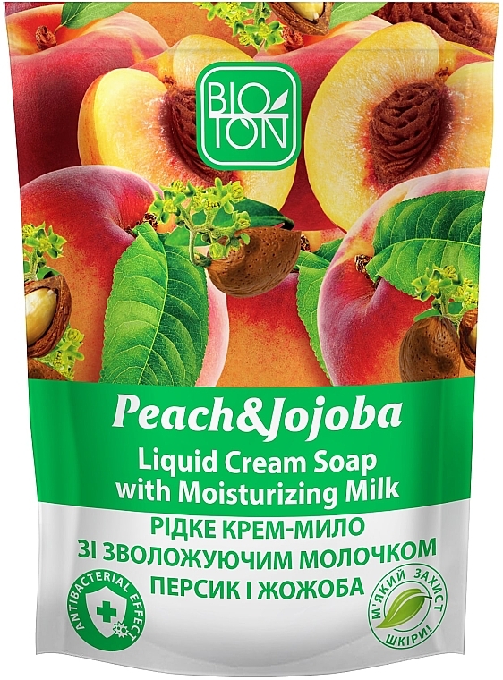 Рідке крем-мило "Персик и Жожоба" - Bioton Cosmetics Active Fruits "Peach & Jojoba" Soap (дой-пак) — фото N1