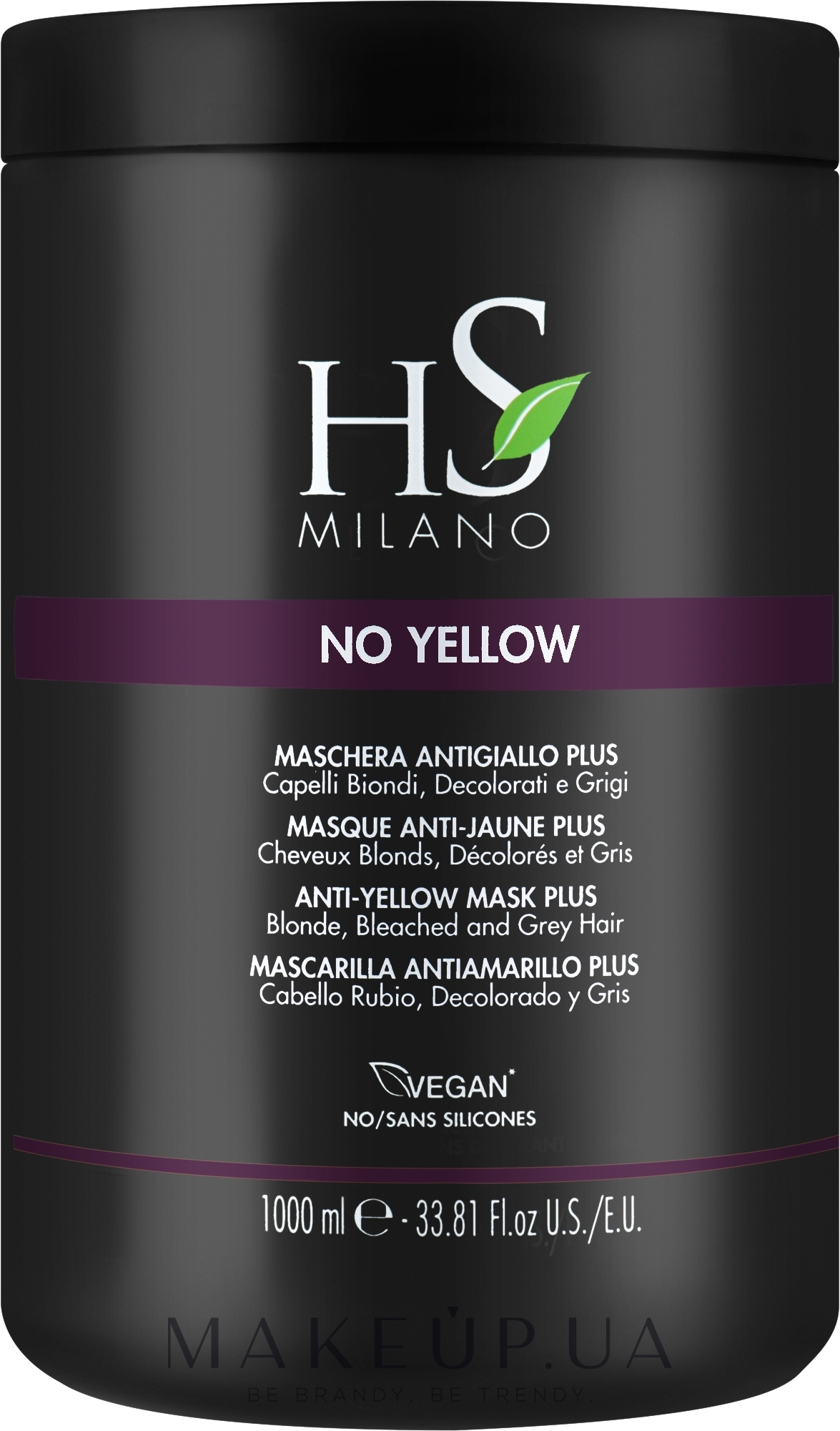 Маска для ухода за светлыми, седыми, обесцвеченными волосами - HS Milano No Yellow Anti-Yellow Mask Plus  — фото 1000ml