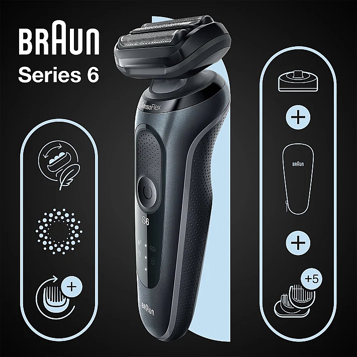 Бритва 6 61-N4500cs для сухого та вологого гоління з підставкою для заряджання та 1 насадкою - Braun Wet & Dry Shaver — фото N2