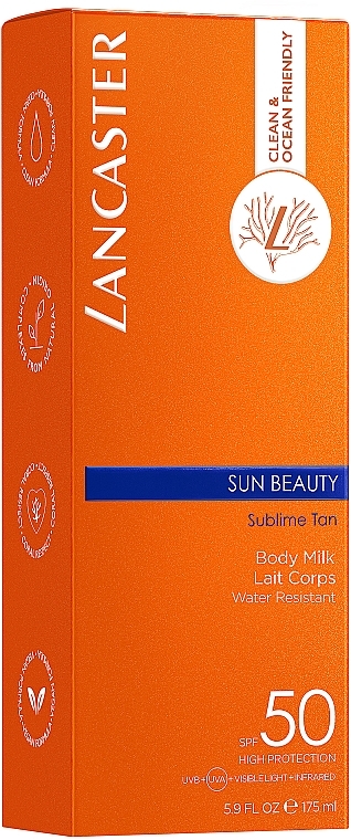 Водостійке сонцезахисне молочко для тіла - Lancaster Sun Beauty Sublime Tan Body Milk SPF50 — фото N3