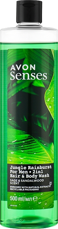 Шампунь-гель для душу "Тропічні джунглі" для чоловіків - Avon Senses Hair & Body Wash — фото N2