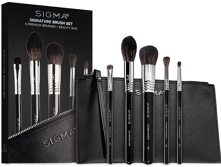Набір пензлів для макіяжу в косметичці, 5 шт. - Sigma Beauty Signature Brush Set — фото N2