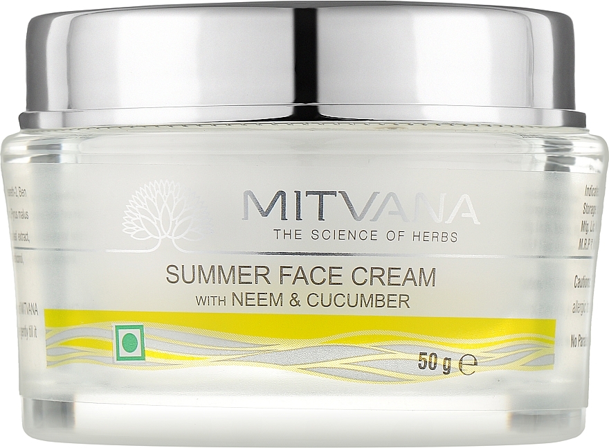 Зволожуючий та охолоджуючий літній крем для обличчя з німом та огірком - Mitvana Summer Face Cream With Neem & Cucumber — фото N1
