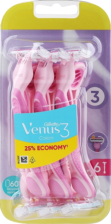 Набор одноразовых станков для бритья, 6 шт. - Gillette Simply Venus 3 Plus Pink — фото N1