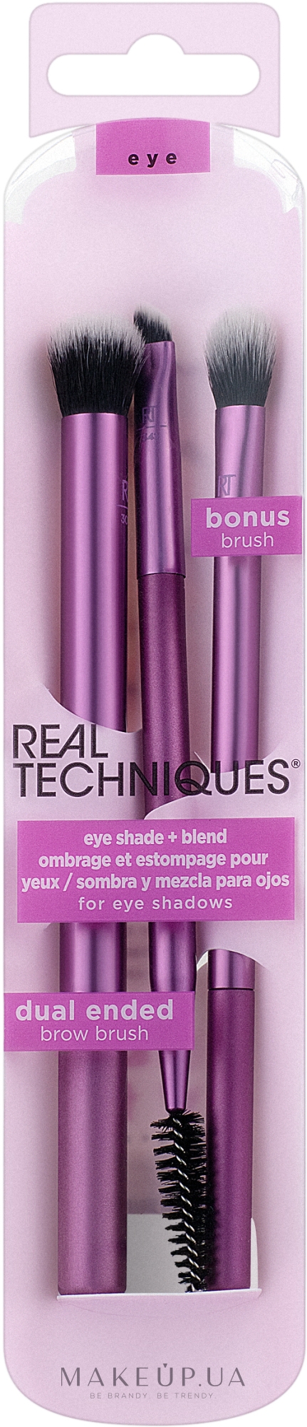 Набор кистей для макияжа, фиолетовый - Real Techniques Eye Shade + Blend + Dual Ended Brow — фото 3шт