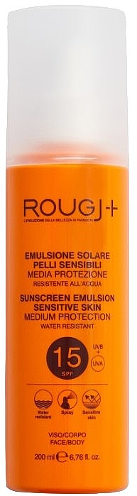 Солнцезащитная эмульсия для чувствительной кожи SPF 15 - Rougj+ Sunscreen Emulsion Sensitive Skin Medium Protection SPF 15 — фото N1