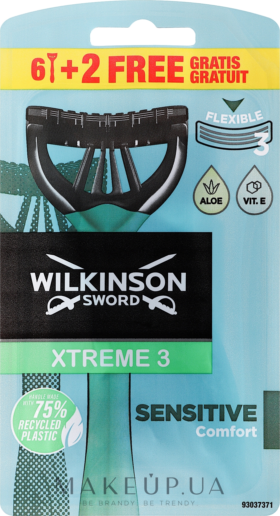 Одноразові станки для гоління, 6+2 шт. - Wilkinson Sword Xtreme 3 Sensitive — фото 8шт