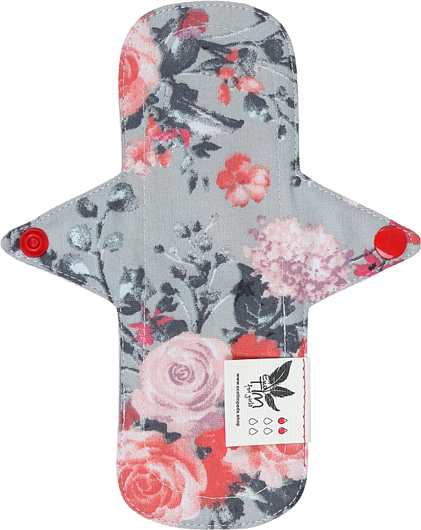 Прокладка для менструації, нормал, 2 краплі, троянди на сірому - Ecotim For Girls — фото N1