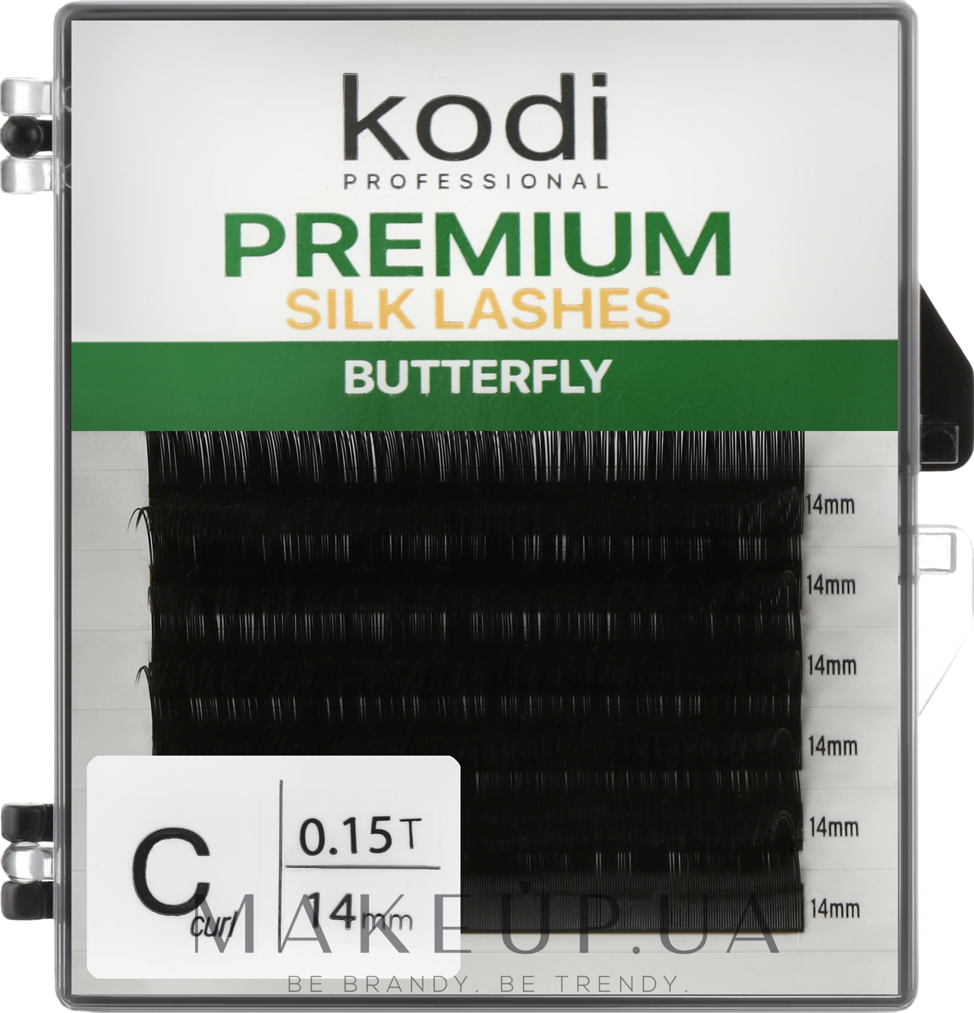 Накладні вії Butterfly Green C 0.15 (6 рядів: 14 мм) - Kodi Professional — фото 1уп