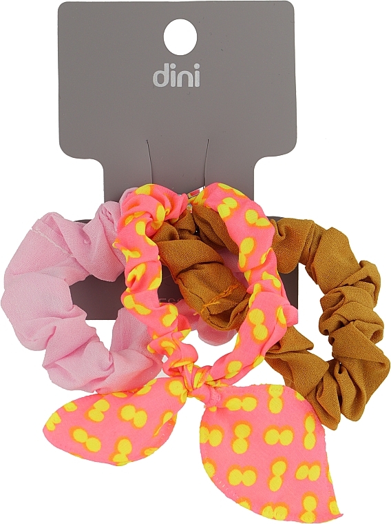 Резинки для волос "Бабочка", AT-14, светло-розовая + коричневая + оранжевая в горошек - Dini Every Day — фото N1