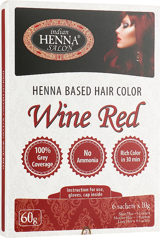 Краска для волос Красное Вино - Indian Henna Salon Based Hair Colour Wine Red