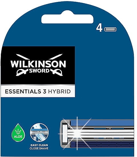 Сменные кассеты для бритья, 4 шт. - Wilkinson Sword Essentials 3 Hybrid — фото N1