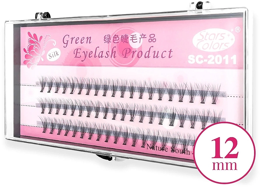 Накладні пучки, С, 12 мм - Clavier Pink Silk Green Eyelash — фото N1