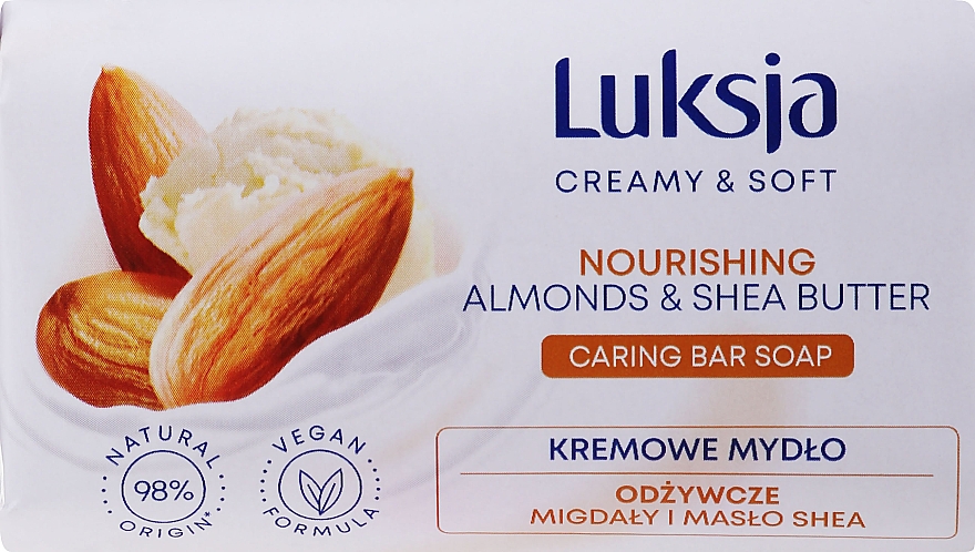 Кремове м'яке живильне мило з мигдальною олією та маслом ши - Luksja Creamy & Soft Nourishing Almond & Shea Butter Caring Bar Soap — фото N1
