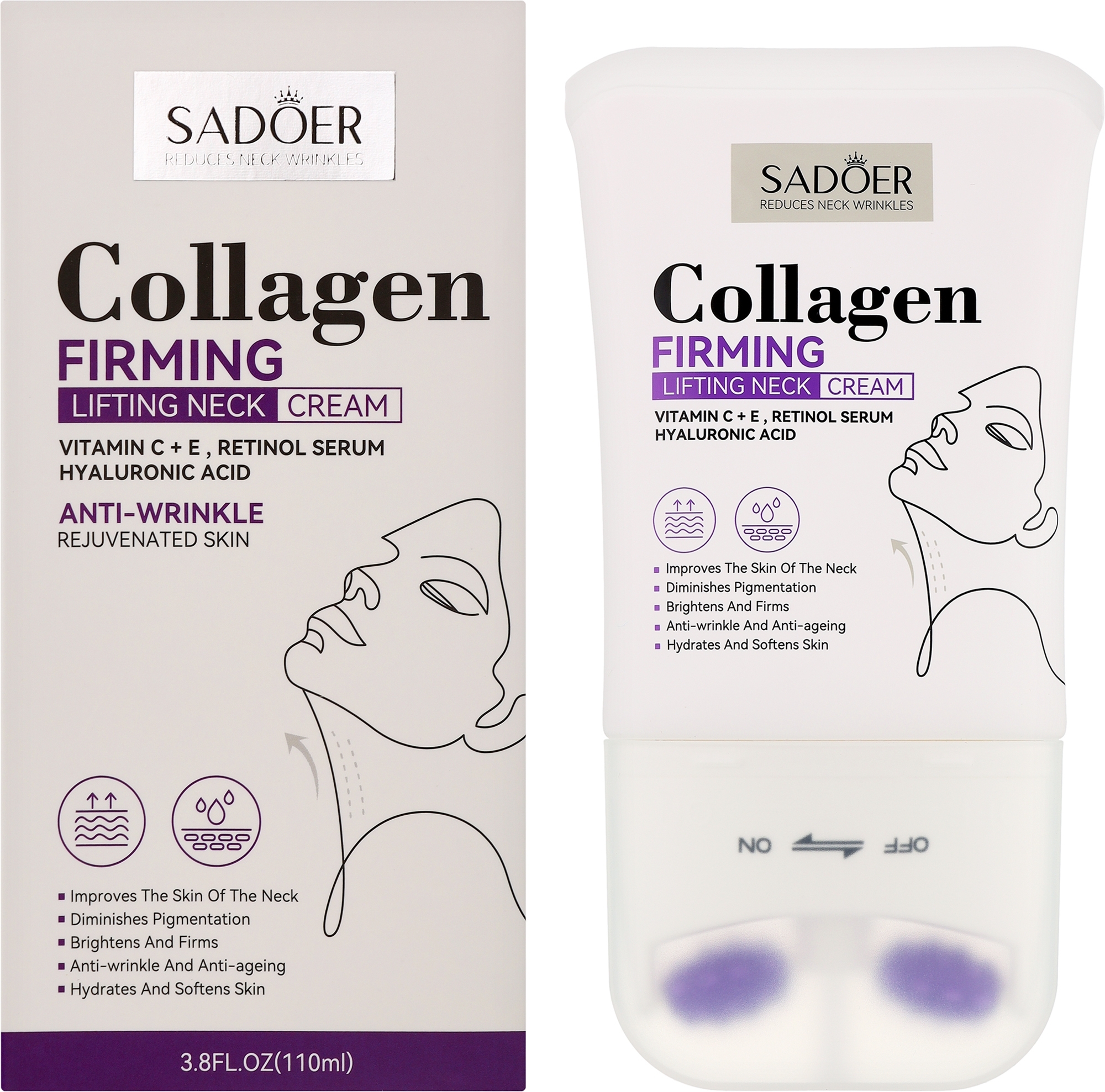 Крем-ролер для шиї - Sadoer Collagen Firming Lifting Neck Cream — фото 110ml