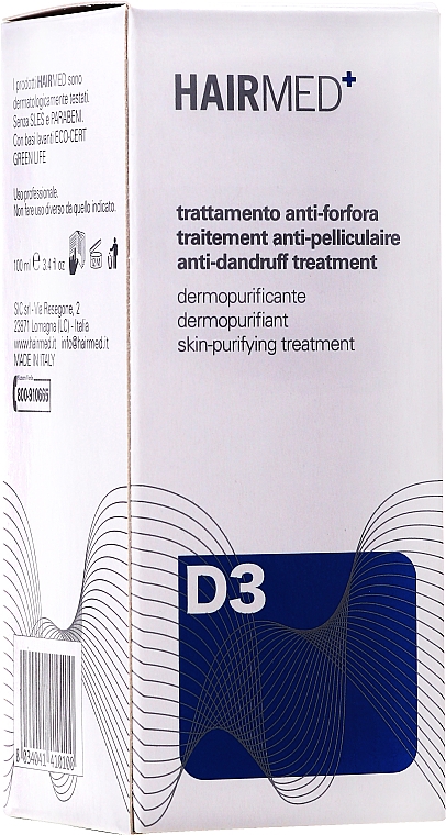 Очищувальний засіб для шкіри голови від лупи - Hairmed D3 Anti Dandruff Skin Purifying Treatment — фото N2