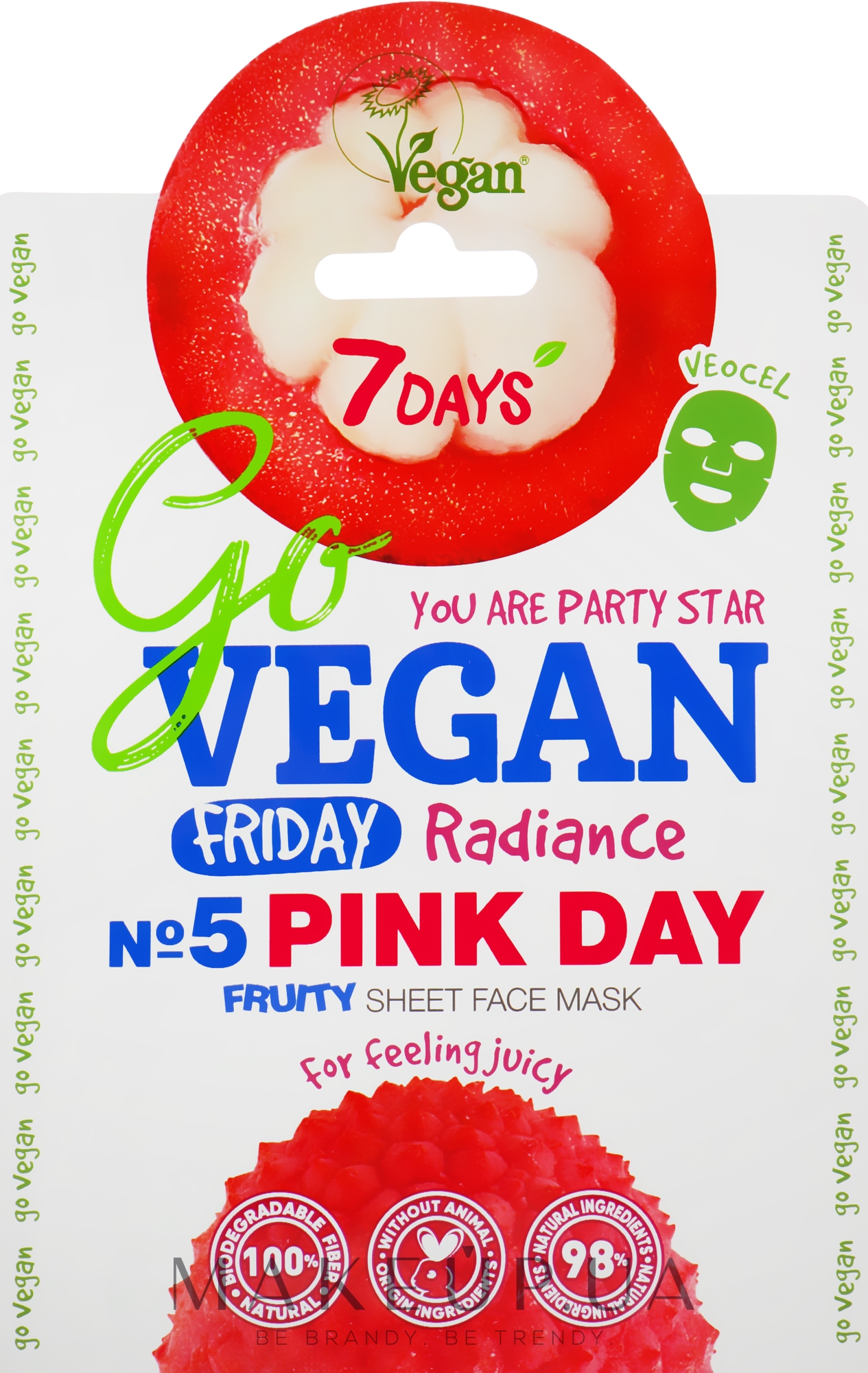 Тканевая маска для лица "Для тех, кто любит посочнее" - 7 Days Go Vegan Friday Pink Day — фото 25g