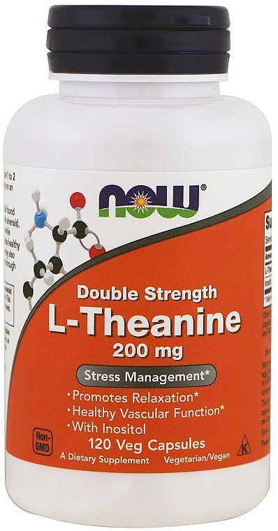 Пищевая добавка "L-теанин", 200 мг - Now Foods L-Theanine Double Strength Veg Capsules — фото N3