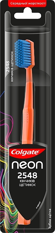 Зубна щітка "2548 кінчиків щетинок" середньої жорсткості, помаранчева - Colgate Neon — фото N1