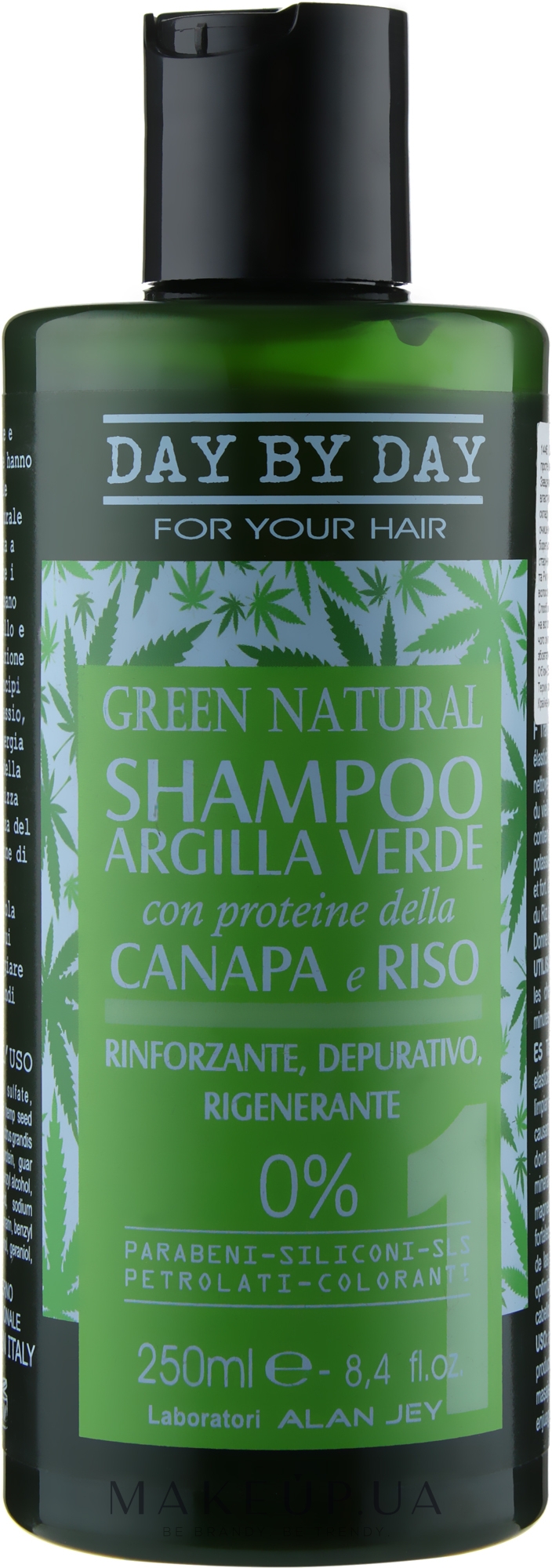 Шампунь с зеленой глиной, протеинами конопли и риса - Alan Jey Green Natural Shampoo — фото 250ml