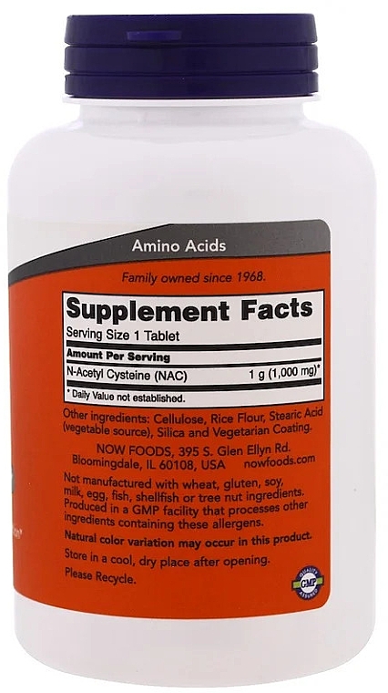 Пищевая добавка "N-Ацетилцистеин", 1000 мг - Now Foods NAC Tablets — фото N3
