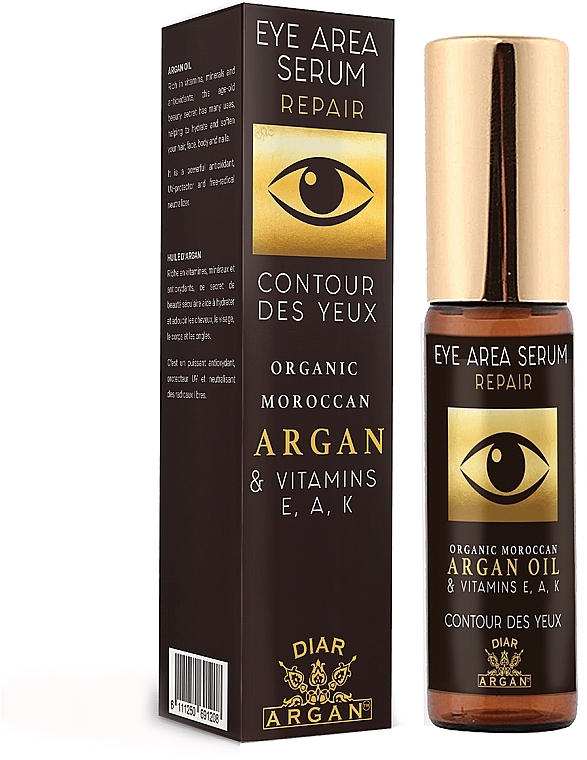 Аргановая сыворотка для области вокруг глаз "Аргановое масло и витамины" - Diar Argan Repair Eye Area Serum With Argan Oil & Vitamins E, A, K — фото N1