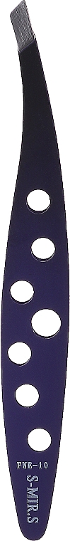 Пинцет для бровей FNE-10 скошенный, фигурный с отверстиями, темно-синий - Lady Victory — фото N1