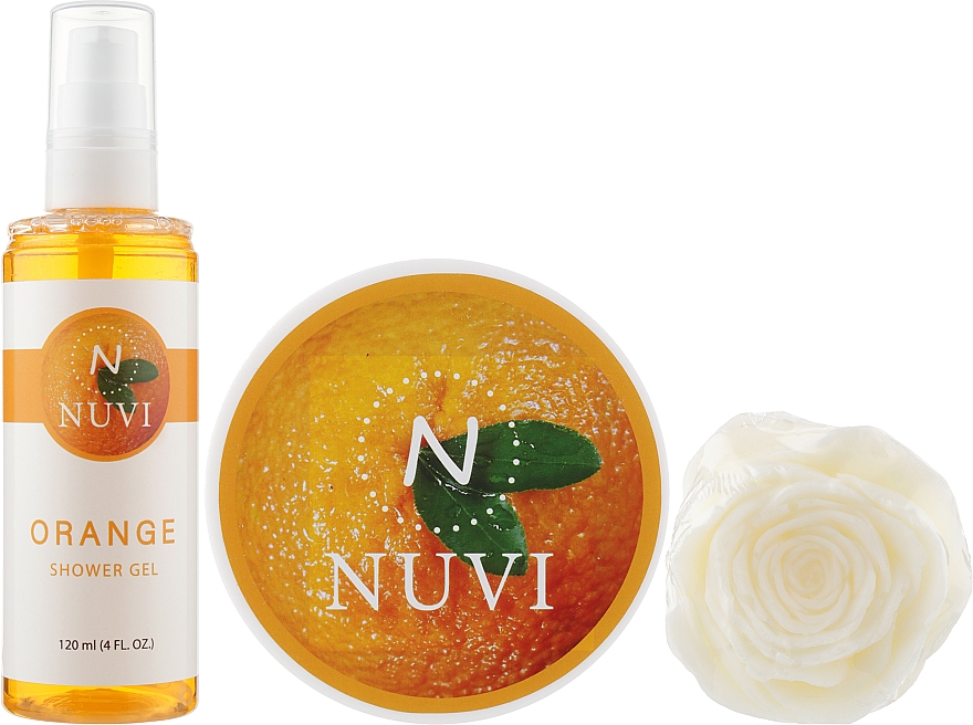 Подарочный набор для тела "Апельсин" - Nuvi (soap/75g + b/scrub/200g + show/gel/120ml) — фото N2