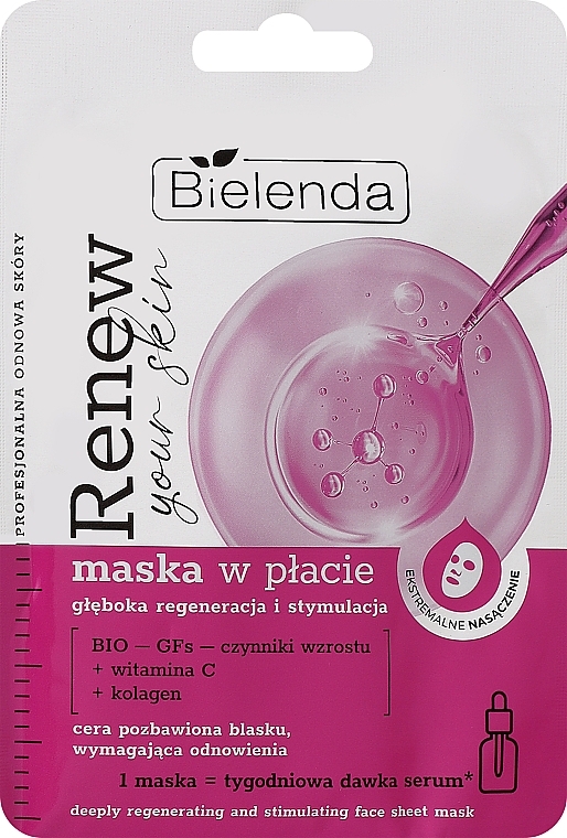 Тканинна маска для обличчя "Регенерація та відновлення" - Bielenda Renew Your Skin — фото N1